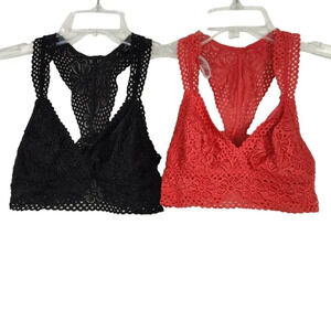 Lot of 2 Aerie Orange Black Wireless Bralette Lace Bras Racerback Women Size M